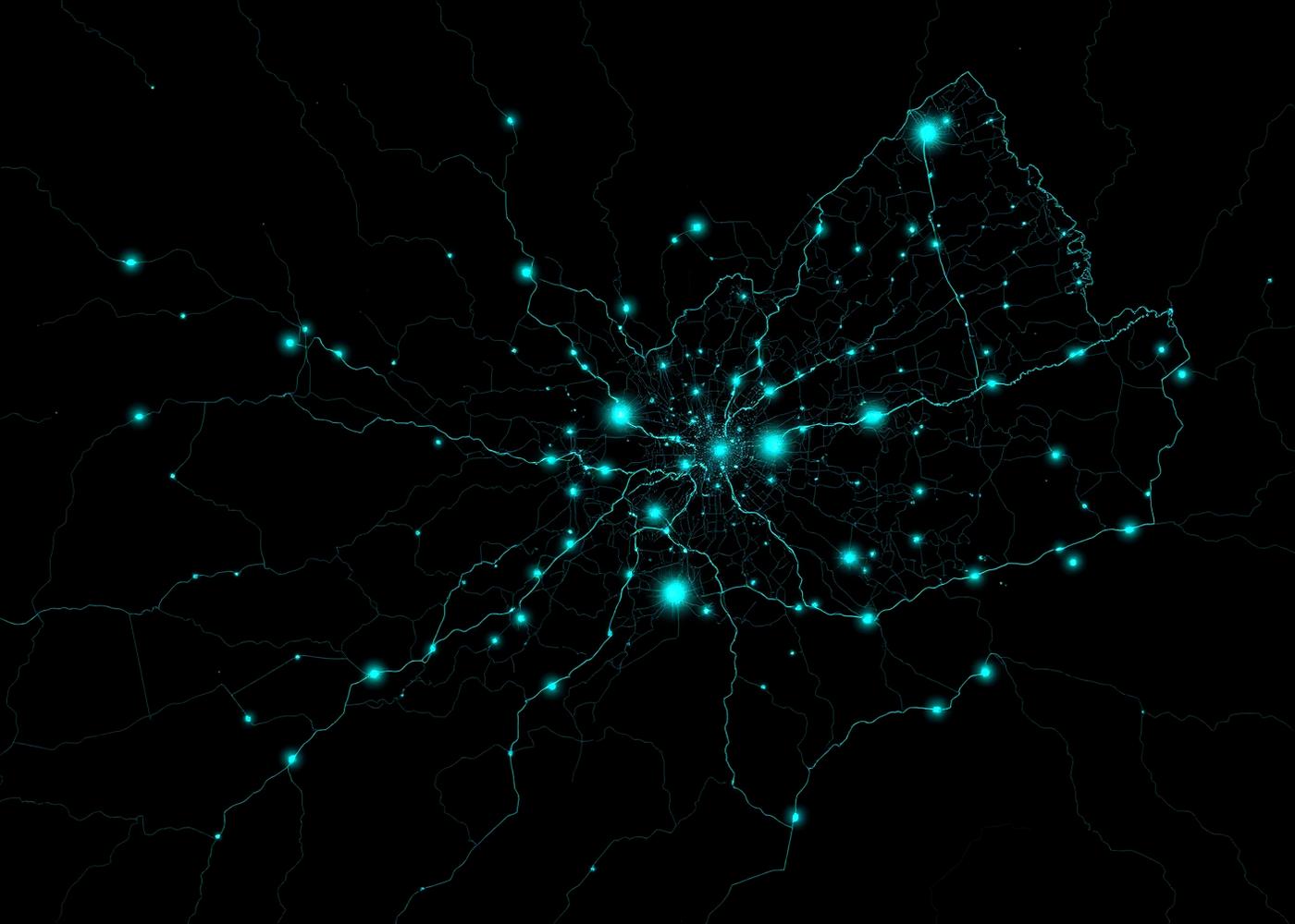 Topographic map of greater Philadelphia county network
